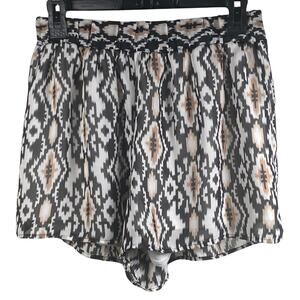Crown of Hearts Print Shorts Elastic Waist Casual Summer Black Brown White L